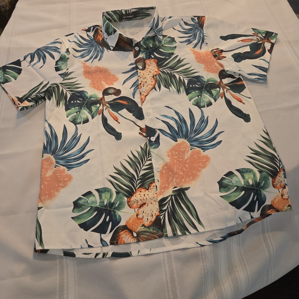 Lars Amadeus Hawaiian Shirt Mens Large Multi Floral Collared Button-Up